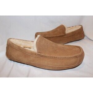 UGG MEN'S ASCOT SUEDE SHEARLING LINED SLIPPERS CHESTNUT 12 3E WIDE NIB